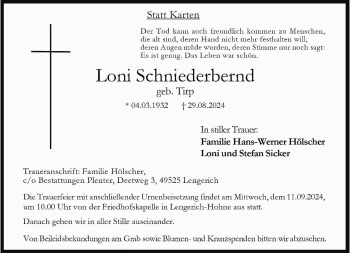 Anzeige von Loni Schniederbernd 