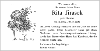 Anzeige von Rita Jirasek 