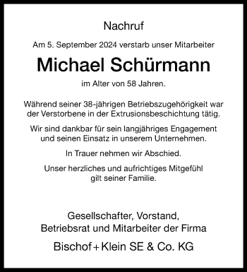 Anzeige von Michael Schürmann 