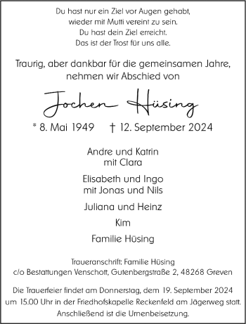 Anzeige von Jochen Hüsing 