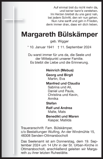 Anzeige von Margareth Bülskämper 