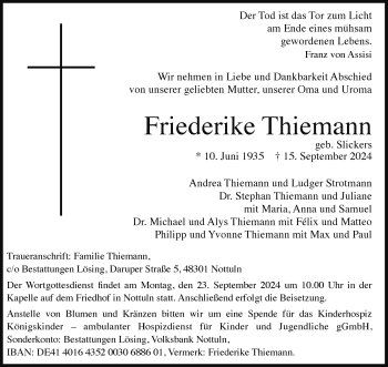 Anzeige von Friederike Thiemann 