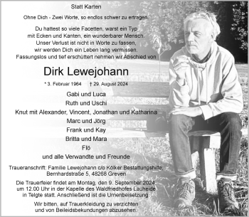 Anzeige von Dirk Lewejohann 