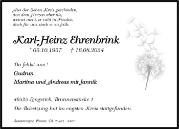 Anzeige von Karl-Heinz Ehrenbrink 