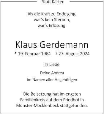 Anzeige von Klaus Gerdemann 