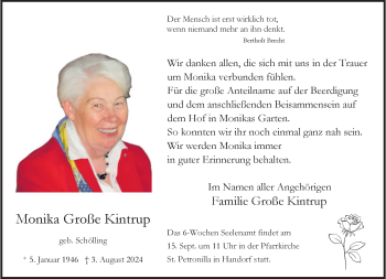 Anzeige von Monika Große Kintrup 