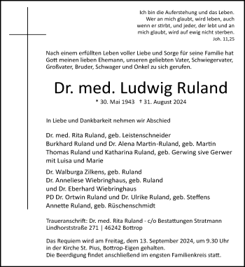 Anzeige von Dr. med. Ludwig Ruland 