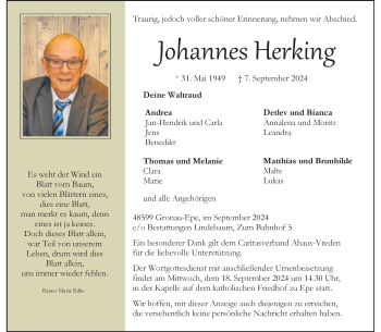 Anzeige von Johannes Herking 