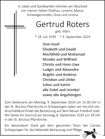 Anzeige von Gertrud Roters 