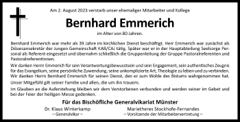 Anzeige von Bernhard Emmerich 