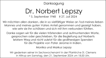 Anzeige von Dr. Norbert Lepszy 