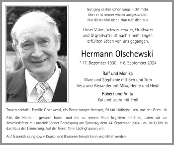 Anzeige von Hermann Olschewski 