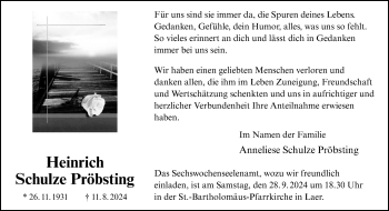 Anzeige von Heinrich Schulze Pröbsting 