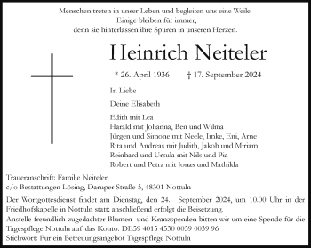 Anzeige von Heinrich Neiteler 