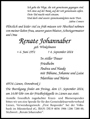 Anzeige von Renate Johannaber 