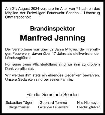 Anzeige von Manfred Janning 