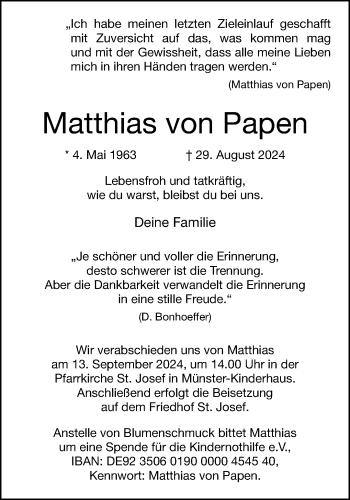 Anzeige von Matthias von Papen 