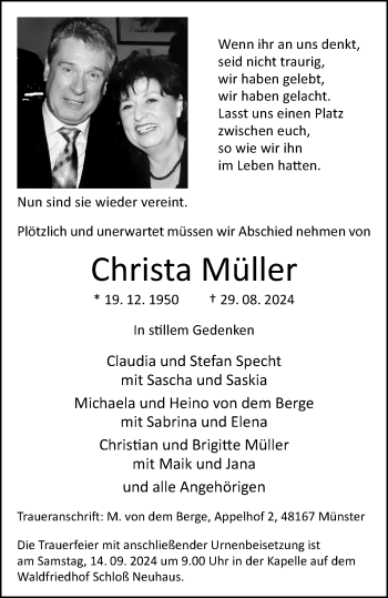 Anzeige von Christa Müller 