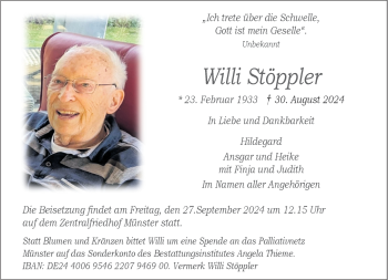 Anzeige von Willi Stöppler 