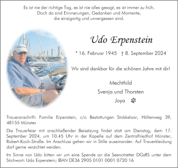 Anzeige von Udo Erpenstein 