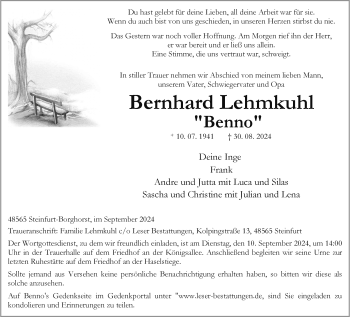 Anzeige von Bernhard Lehmkuhl 