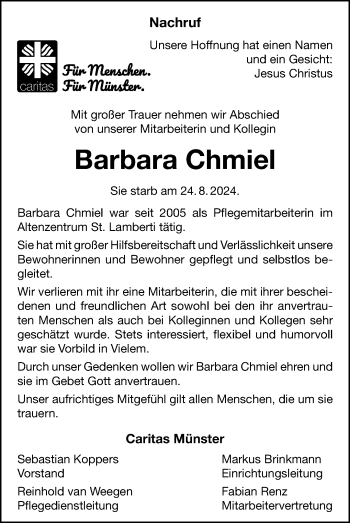 Anzeige von Barbara Chmiel 