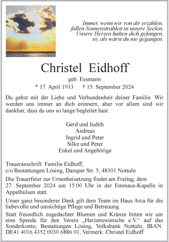 Anzeige von Christel Eidhoff 