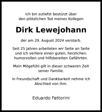 Anzeige von Dirk Lewejohann 