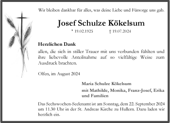 Anzeige von Josef Schulze Kökelsum 