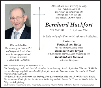 Anzeige von Bernhard Hackfort 