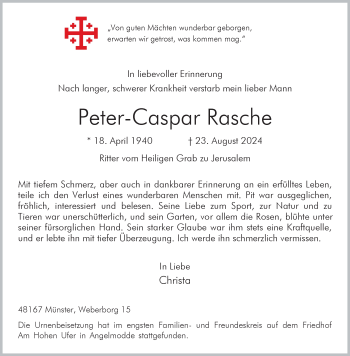 Anzeige von Peter-Caspar Rasche 