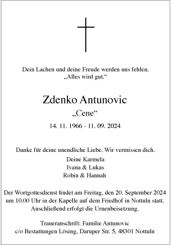 Anzeige von Zdenko Antunovic 