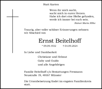 Anzeige von Ernst Beitelhoff 