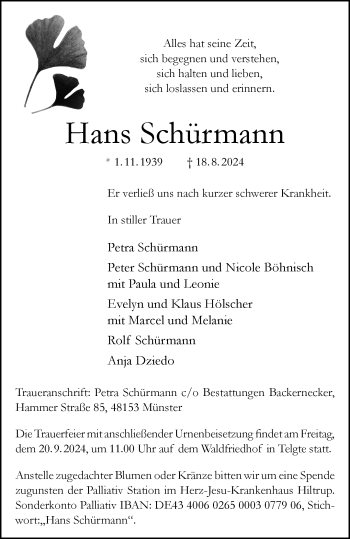 Anzeige von Hans Schürmann 