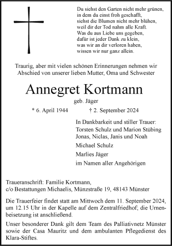 Anzeige von Annegret Kortmann 