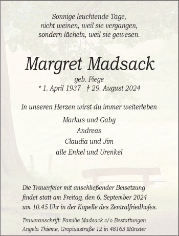 Anzeige von Margret Madsack 