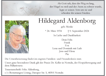 Anzeige von Hildegard Aldenborg 