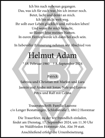 Anzeige von Helmut Adam 