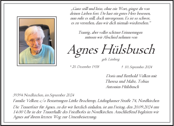 Anzeige von Agnes Hülsbusch 