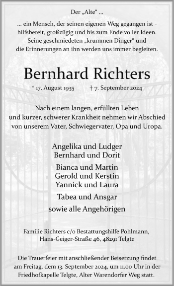 Anzeige von Bernhard Richters 