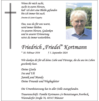 Anzeige von Friedrich Kortmann 