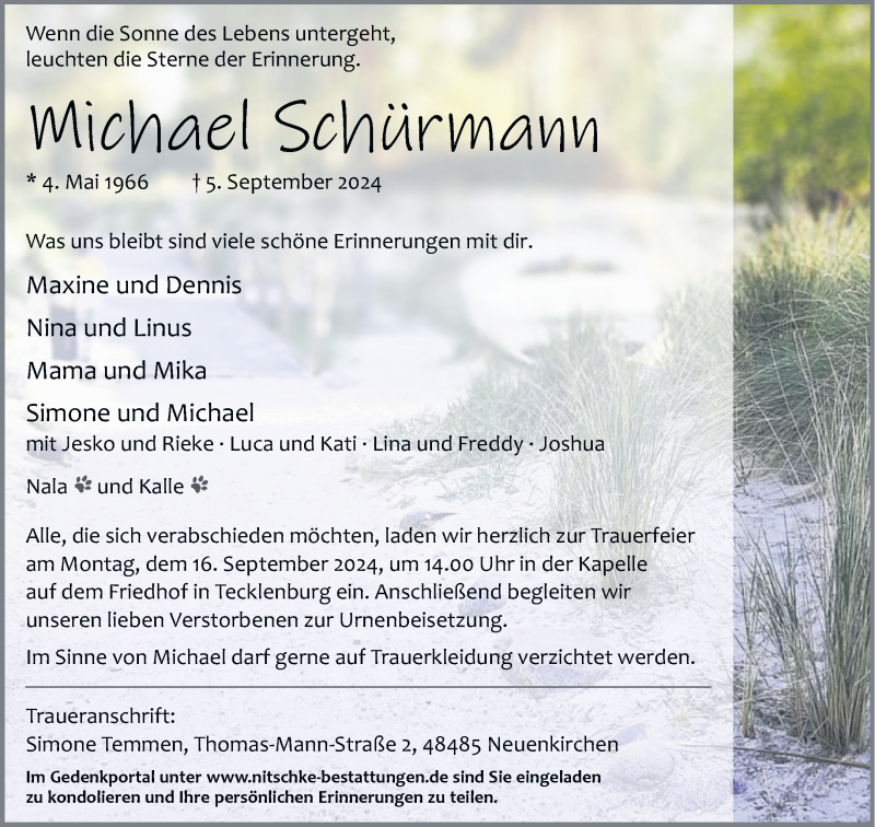  Traueranzeige für Michael Schürmann vom 10.09.2024 aus 