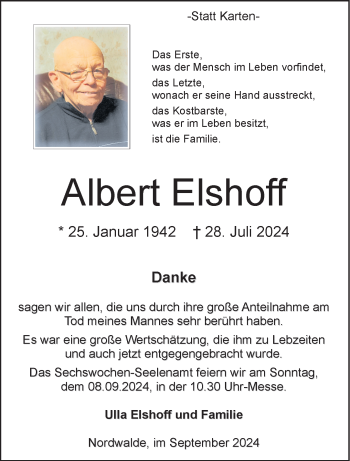 Anzeige von Albert Elshoff 