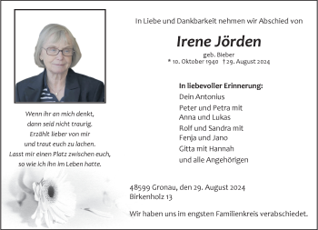 Anzeige von Irene Jörden 