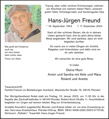 Anzeige von Hans-Jürgen Freund 