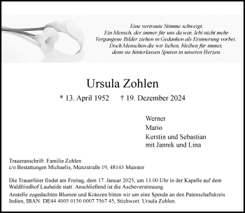 Anzeige von Ursula Zohlen 