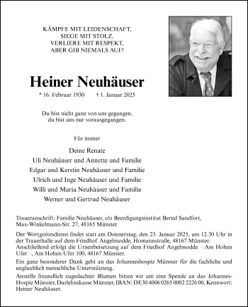 Anzeige von Heiner Neuhäuser 