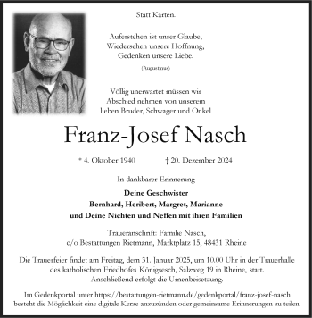 Anzeige von Franz-Josef Nasch 