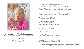 Anzeige von Sandra Röhlmann 