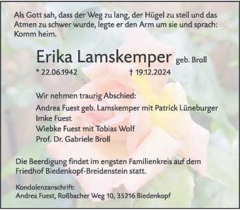 Anzeige von Erika Lamskemper 